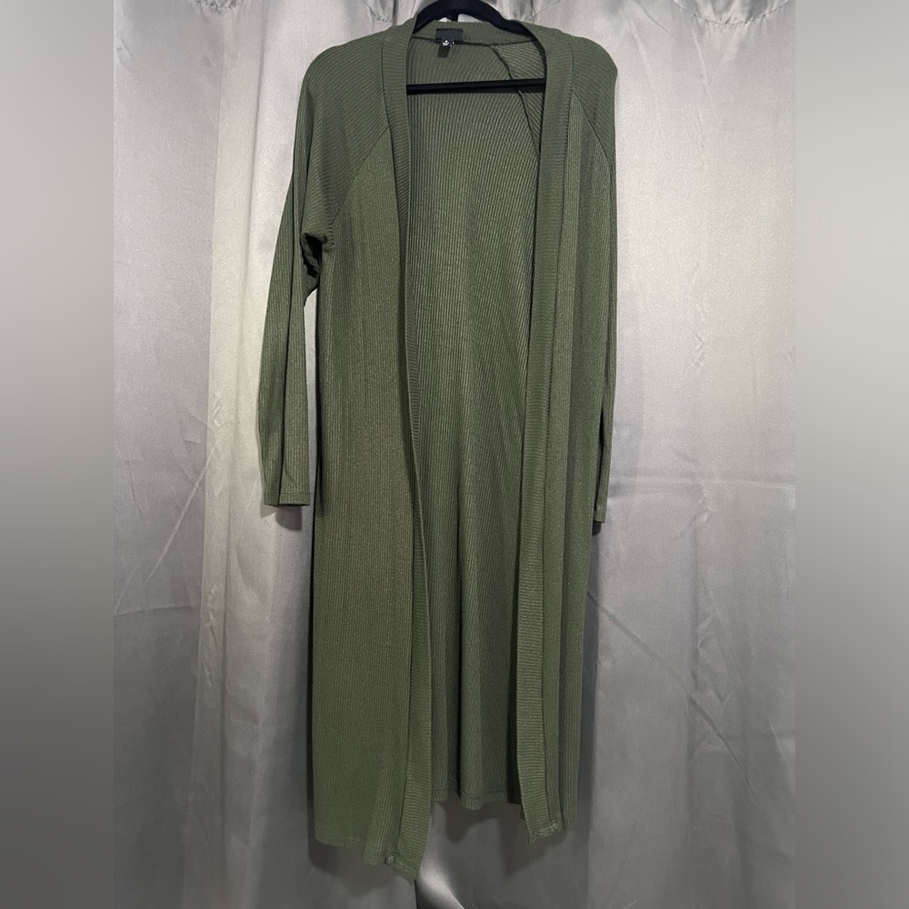 Olive Ribbed Duster- Long cardigan